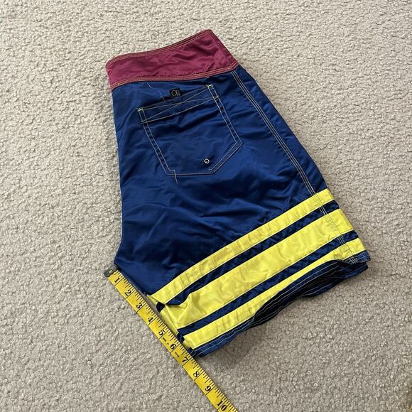 Vtg Ocean Pacific OP Sewn Navy Maroon & Yellow Stripe Board Shorts Mens Size 32 - Picture 8 of 8